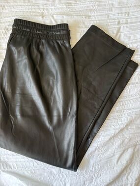 LOFT Black Ankle-Length Faux Leather Pants